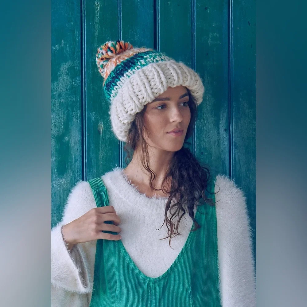 Free People Tide Stripe Knit Pom Beanie